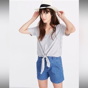 Madewell Novel Tie-Front Top in Stripe Blue and White Size 2X